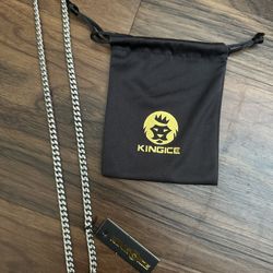 King Ice Silver Cuban Link Chain Necklace 20 Inch Comes With Dust Bag Brand New