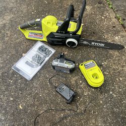 RYOBI ONE+ HP 18V Brushless Whisper Series 12 in. Battery Chainsaw with 6.0 Ah Battery and Charger extra chains New 140