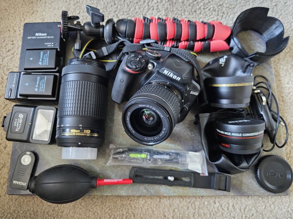 Nikon D3400 24.2MP DSLR Camera w/AF-P 18-55 VR & AF-P DX 70-300mm VR Dual Lens Accessory Bundle