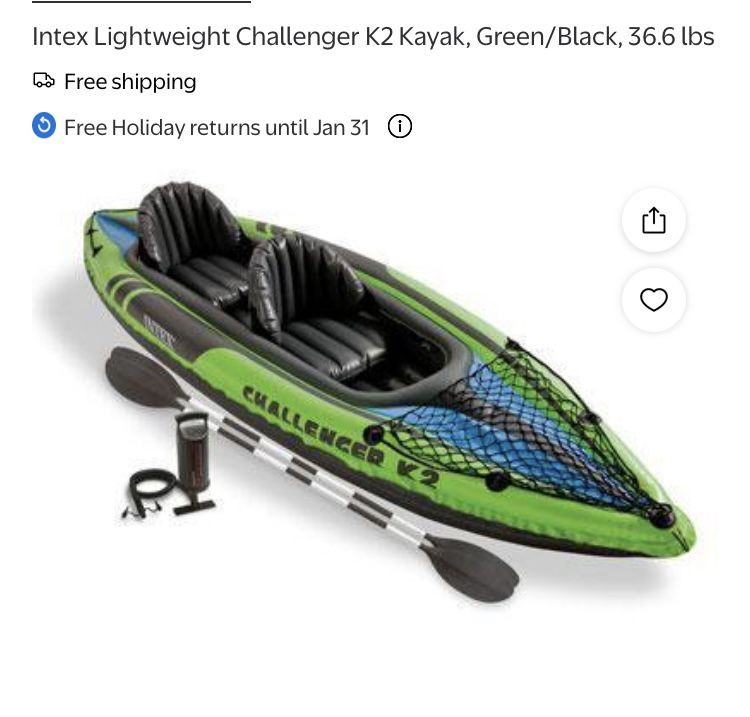 Intex Lightweight Challenger K2 2 Person Kayak, Green/Black