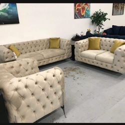 Merkur Cream 3 Piece Sofa Loveseat Chair Set / Living Room Set 🌟 In Stock ✅ Fast Delivery 🚚 