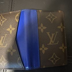 NWT Louis Vuitton Brown Monogram Macassar Pocket Organizer Wallet Blue AUTHENTIC