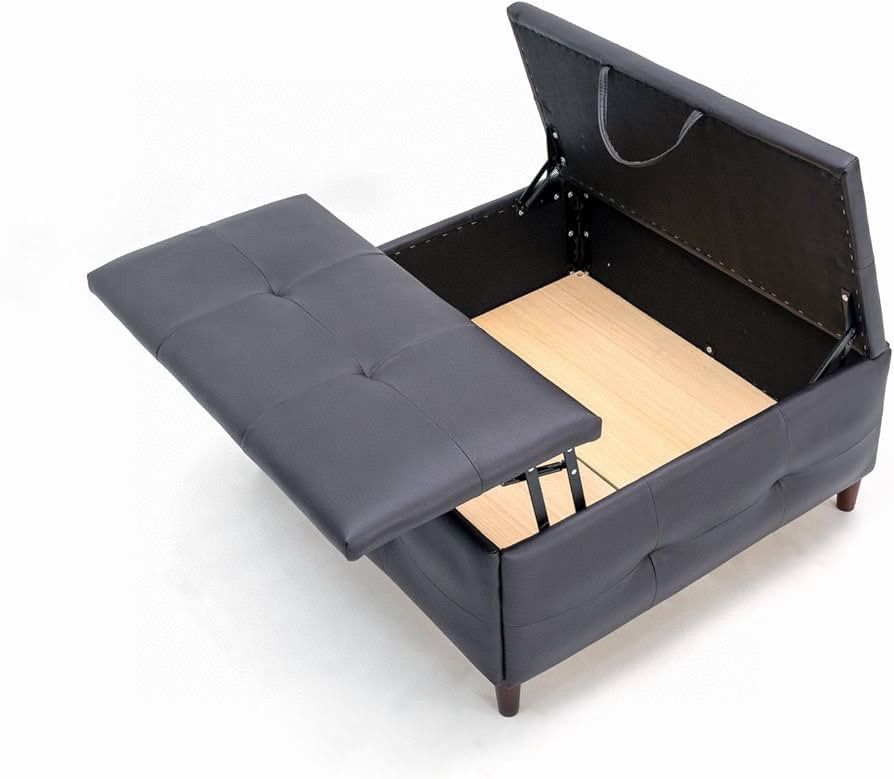 Large Square Storage Ottoman with Lift Top, Upholstered Tufted Ottoman, Oversized Ottomans with Storage Toy Box for Living Room (Leather) (black)brand