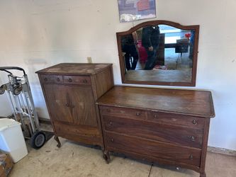 Vintage Wood Dresser with Mirror and Matching Chifforobe Set