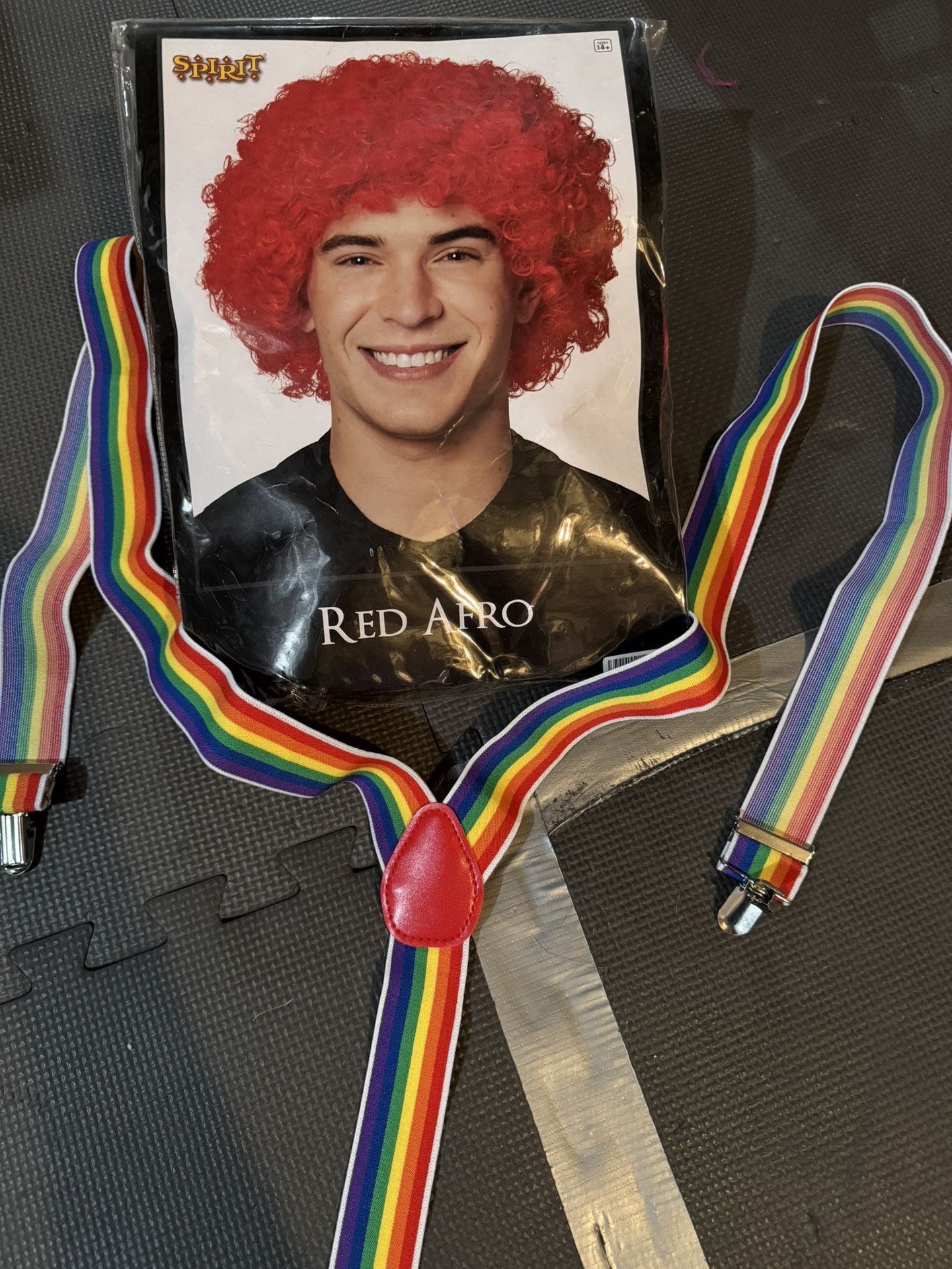 Costume - Red Afro Wig & Suspenders