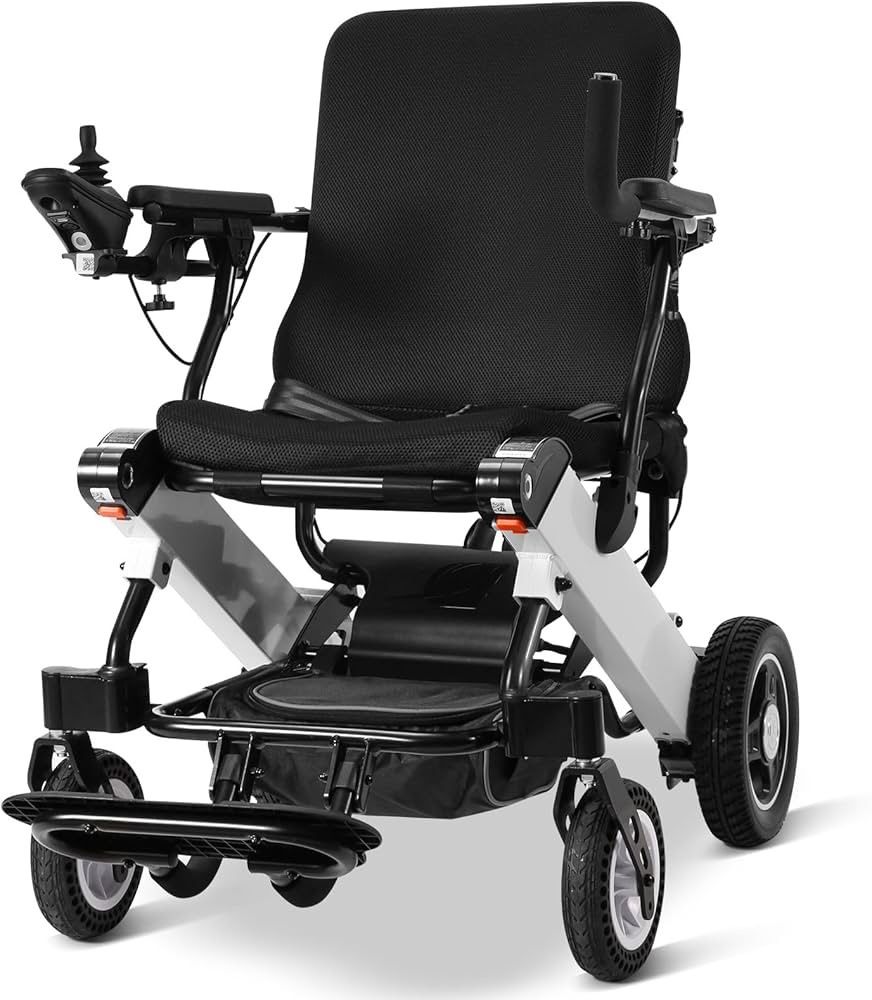 Careboda Intelligent Lightweight Foldable Electric Wheelchair, 15.5 Miles Range All Terrain Comfortable Motorized Wheelchair, 2x180W Powerful Motor, A