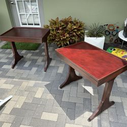 Beautiful Cherry And Leather Utilicrafts Tables -Set Of 2