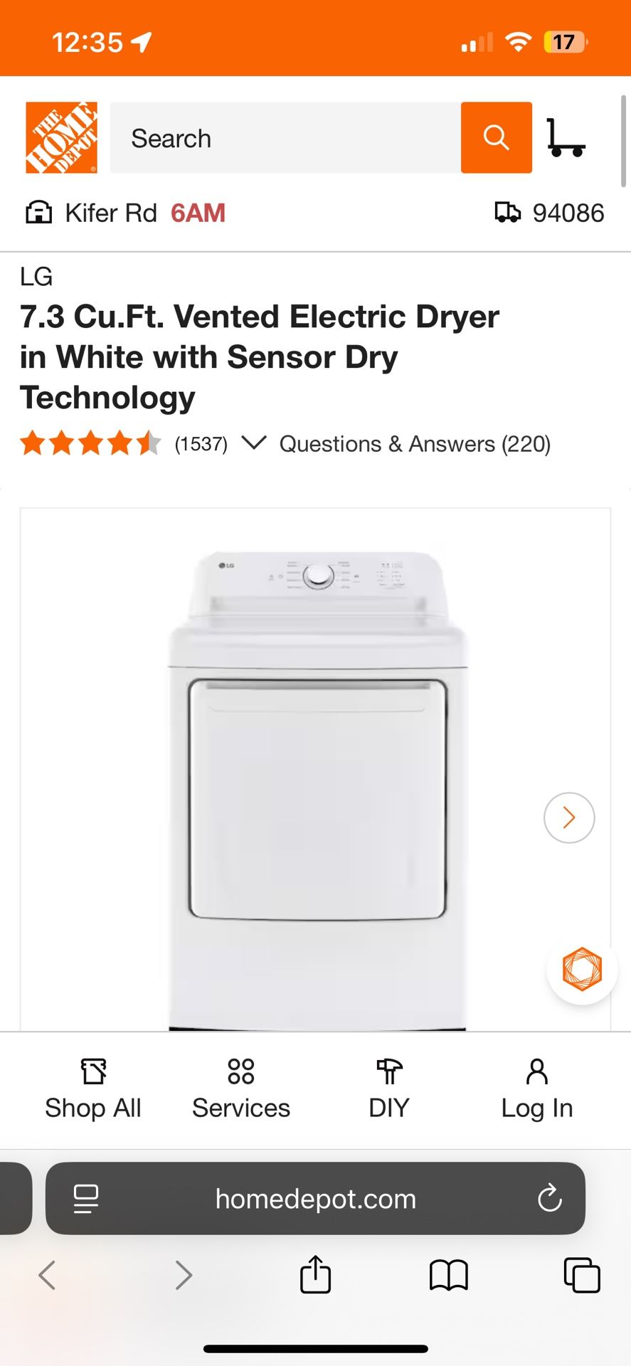 7.3 Cu.Ft. Vented Electric Dryer in White with Sensor Dry Technology