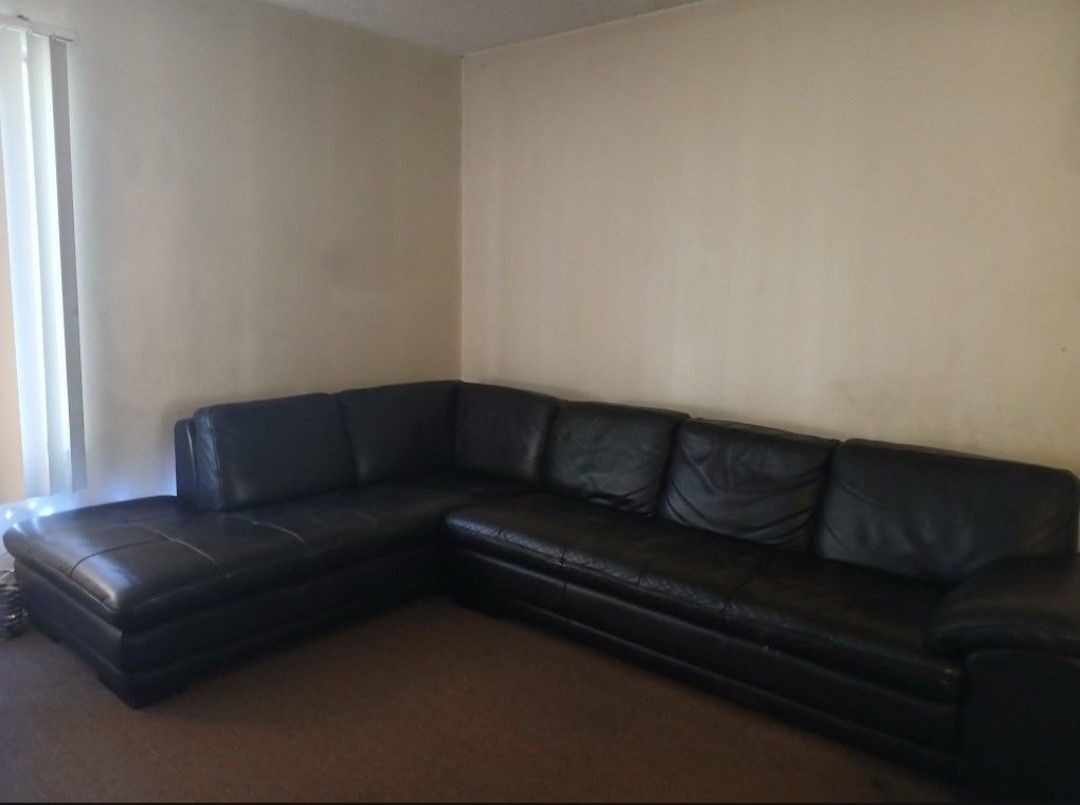 Genuine Leather Couch and VIZIO TV