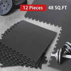 🔻OPEN BOX🔻12-Piece Puzzle Exercise Mat, 24 x 24 Inches, with Interlaced Tile for EVA Training, Black