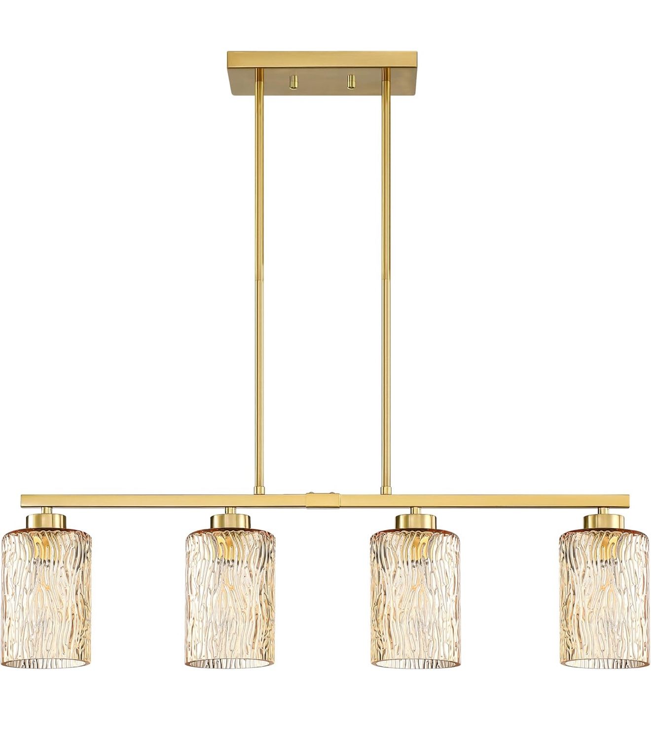 4-Light Linear Farmhouse Rectangular Chandelier Lighting,Luxury Water Ripple Amber Glass