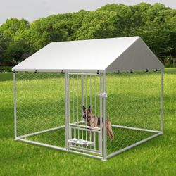 Large outdoor kennel, heavy duty outdoor fenced dog cage with swivel feeder, outdoor dog playpen with waterproof UV protection cover and safety lock,6
