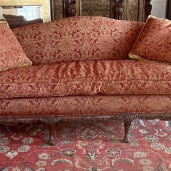 Antique Victorian Style Sofa Recently Reupholstered Carved Wood Frame 