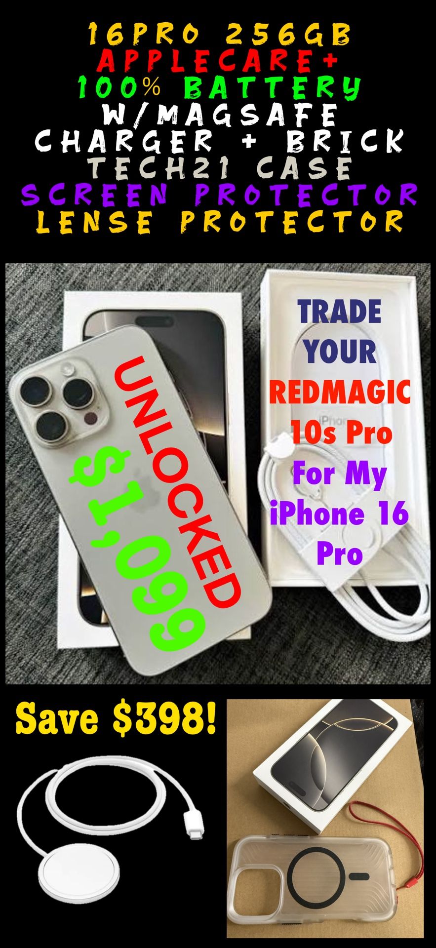 ✅ iPhone 16 Pro – 256GB – Unlocked – Natural Titanium