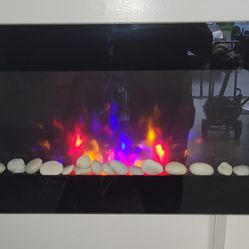 Electric Wall-Mounted Fireplace with Flame Effect,