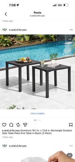 Aluminum 18.1 in. x 13.8 in. Rectangle Outdoor Side Table Patio End Table in Black (2-Pack)