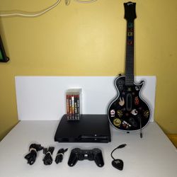 Guitar Hero 3 PS3 Playstation Console 160GB Bundle Guitar Dongle 5 Games Tested