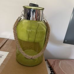 Beautiful Lime Green Glass Lantern Vase