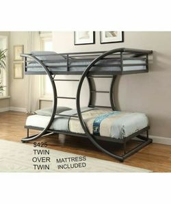 Really cool Twin over twin bunk bed AND INCLUDES MATTRESSES ALL NEW