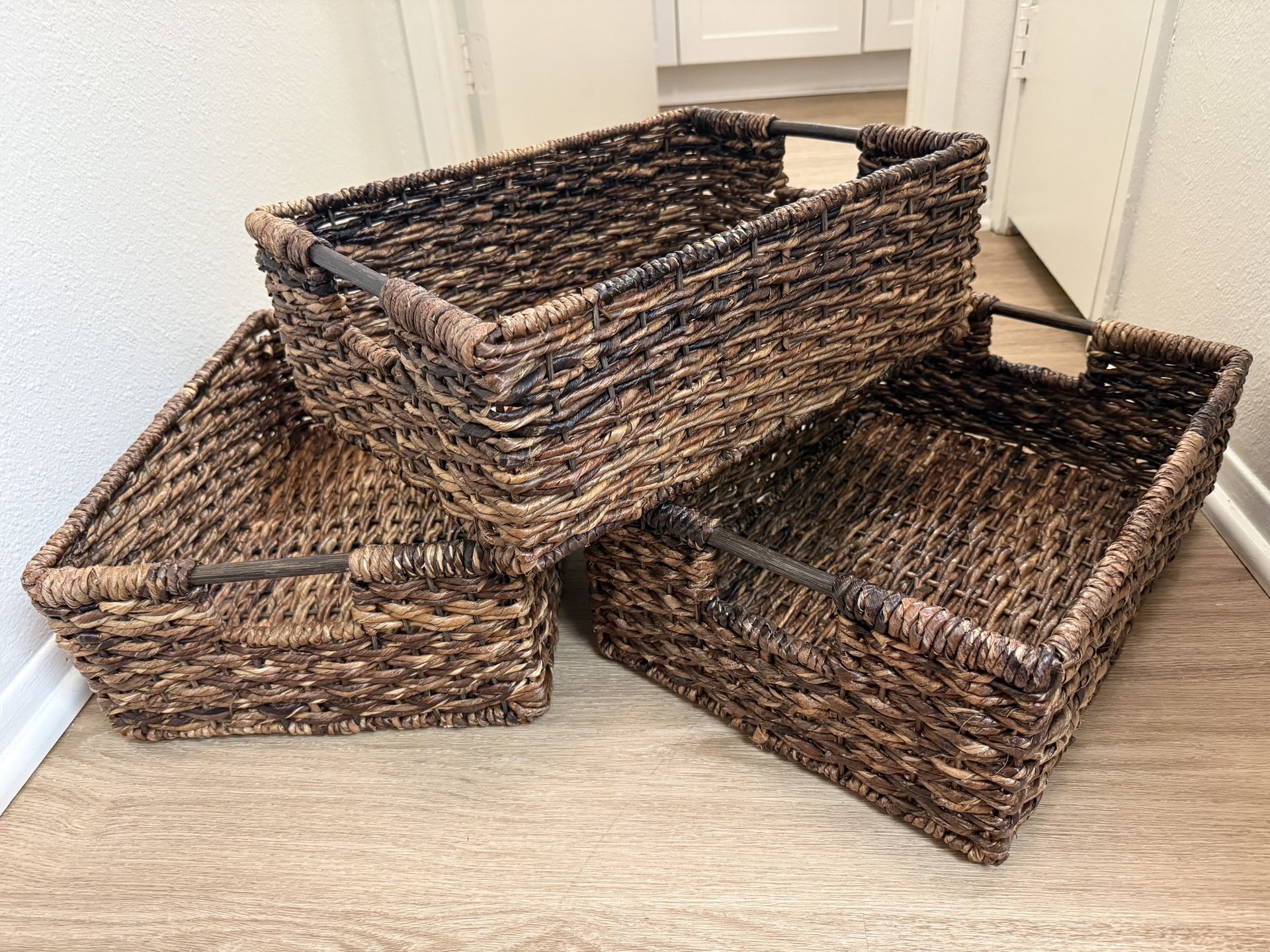 3 Dark Woven Rectangle Baskets 