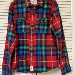 Abercrombie & Fitch Mens Muscle Fit Plaid Flannel Shirt - Size Medium - GUC