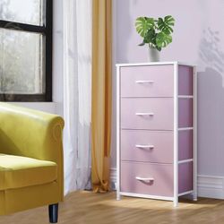 Storage Dresser 4 Drawers, Fabric Bedside Organizer Tower Chest Room,Pink