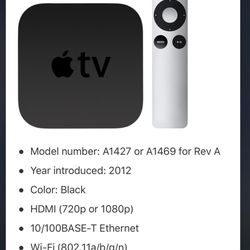 Apple TV 3rd Generation With Power Cable Remote And HDMI. Barely Used. With Power Cable Remote And HDMI. Barely Used.