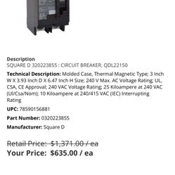 Square D 150 Amp Main Breaker 
