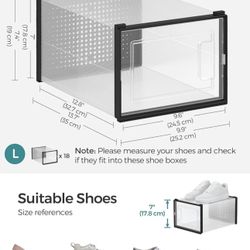 SONGMICS Shoe Boxes Storage Organizers Stackable Clear Plastic Boxes Pack of 18 - Black