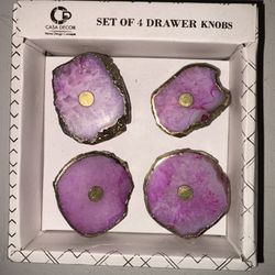 Set of 4 Agate & Gold Drawer Knobs – Brand New