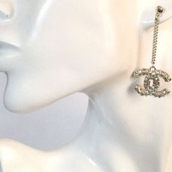 New C  C  Dangle Drop Silver Earrings 