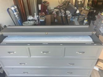 Full-Size Grey Fold-Out Murphy Bed Chest with Mattress - Used (Minor Paint Flaw)