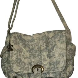 Kalencom New Orleans Diaper Bag Buckle Blue White Floral Coated Iridescent 