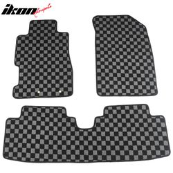 Fits 2001-2005 Honda Civic Floor Mats Non-Slip Carpets Checkered Black Gray Plaid