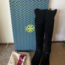 TORY BURCH - Perfect Black Over the Knee Boot - Nat Suede 