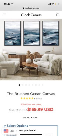 Canvas Clock Set of 3 / 60 x 90cm / Silver