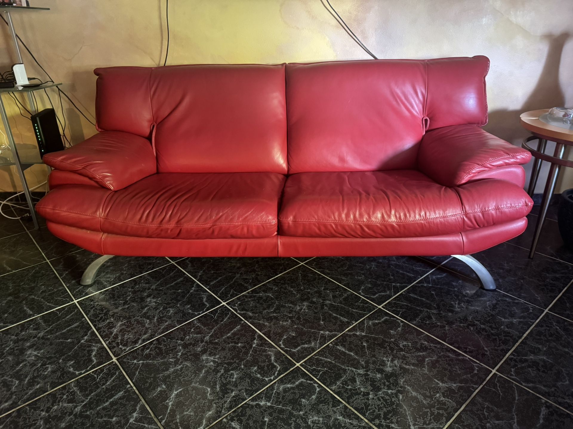 Red Leather Couch And Chair 