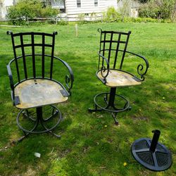 Set Of 2 Project Cast Iron Swivel Chairs 
