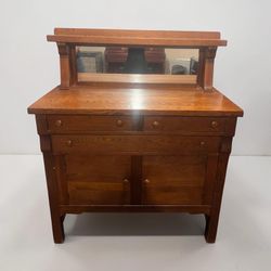 Mission Oak sideboard buffet with mirror back cabinet stand