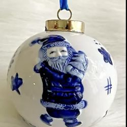 6 WHolland Christmas Tree Ball Bulb Delft Elf Ceramic 3” Round Numbered Ornament