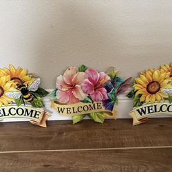Set of 3 Welcome Metal Garden Decorations