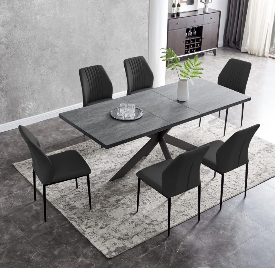 kitchen & Dining Room Table 6-8 Person Space Saving Expandable Table,Metal Frame 