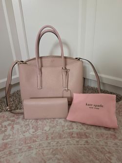Kate Spade Pink Pebble Large Leather Tote, Bifold Wallet, and Dust Cover