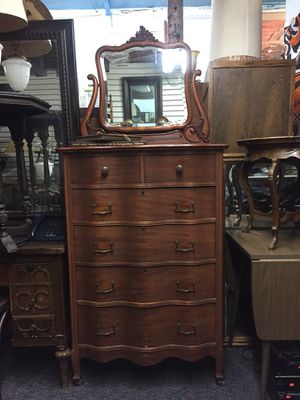 Beautiful Rare Antique Highboy Dresser With Swivel Mirror Wheels