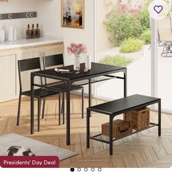 Black Table and Chairs with Bench