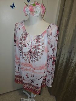 Boho Floral Mandala Split Sleeve Tunic Top