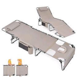 BRAND NEW..Heavy Duty Tanning Chair with Face Hole Adjustable 5-Position Folding Chaise ...