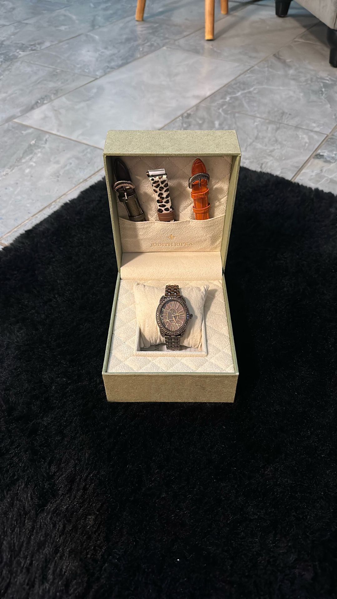 Judith Ripka Madison Choco Tone Stainless Steel Watch With Leather Bands