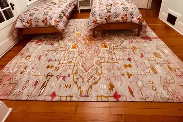 Large Area Rug Medallion Pattern Pink Gold