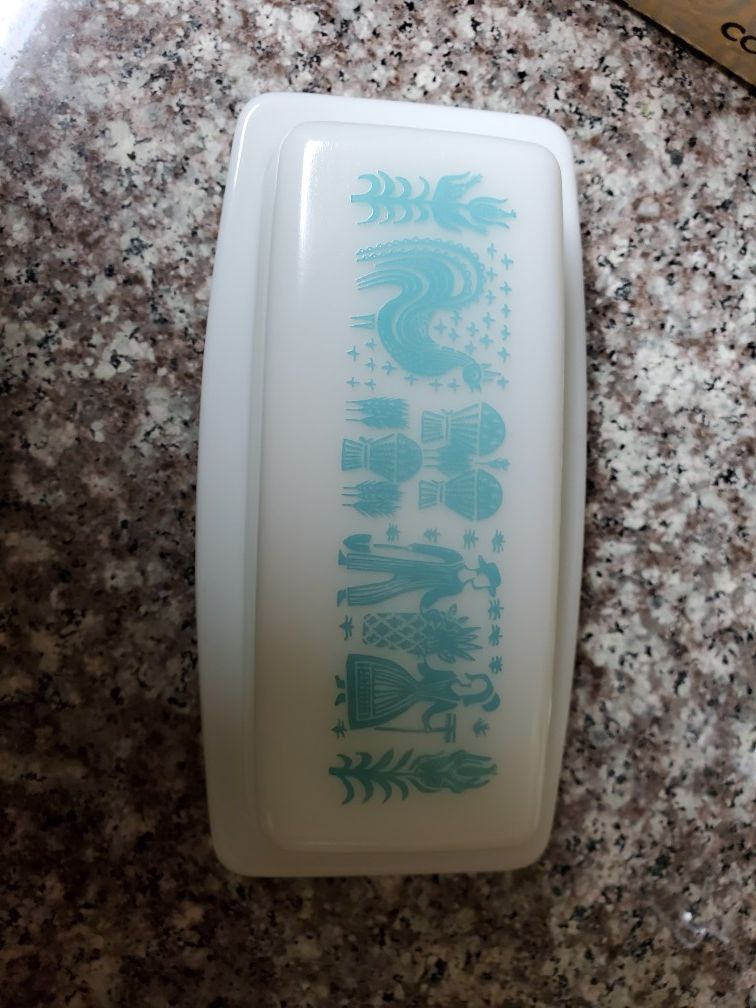 Vintage Pyrex Butterprint Amish Turquoise Butter Dish